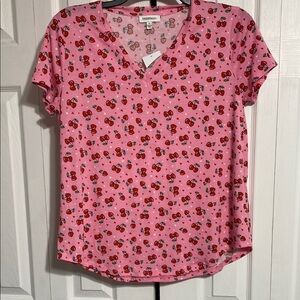 Freshman NWT knit cherry hearts pajama tee shirt sleep top shirt size LARGE